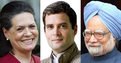 सोनिया गांधी राहुल और मनमोहन सिंह